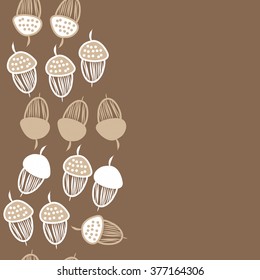 Seamless   pattern of vertical floral motif,acorns, stripes, doodles,ellipses,hole, copy space. Hand drawn, autumn theme.