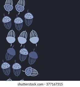 Seamless   pattern of vertical floral motif,acorns, stripes, doodles,ellipses,hole, copy space. Hand drawn, autumn theme.
