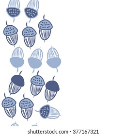 Seamless   pattern of vertical floral motif,acorns, stripes, doodles,ellipses,hole, copy space. Hand drawn, autumn theme.
