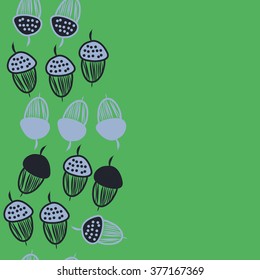 Seamless   pattern of vertical floral motif,acorns, stripes, doodles,ellipses,hole, copy space. Hand drawn, autumn theme.