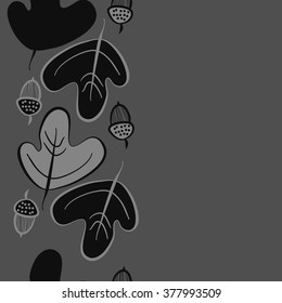Seamless   pattern of vertical floral motif,acorns, stripes, doodles,ellipses,hole,leaves, copy space. Hand drawn, autumn theme.