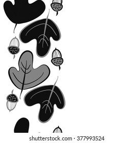Seamless   pattern of vertical floral motif,acorns, stripes, doodles,ellipses,hole,leaves, copy space. Hand drawn, autumn theme.