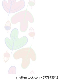 Seamless   pattern of vertical floral motif,acorns, stripes, doodles,ellipses,hole,leaves, copy space. Hand drawn, autumn theme.