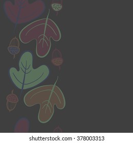 Seamless   pattern of vertical floral motif,acorns, stripes, doodles,ellipses,hole,leaves, copy space. Hand drawn, autumn theme.