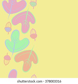 Seamless   pattern of vertical floral motif,acorns, stripes, doodles,ellipses,hole,leaves, copy space. Hand drawn, autumn theme.