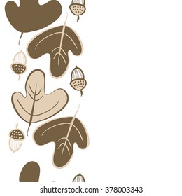 Seamless   pattern of vertical floral motif,acorns, stripes, doodles,ellipses,hole,leaves, copy space. Hand drawn, autumn theme.