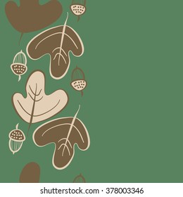 Seamless   pattern of vertical floral motif,acorns, stripes, doodles,ellipses,hole,leaves, copy space. Hand drawn, autumn theme.