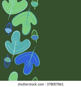 Seamless   pattern of vertical floral motif,acorns, stripes, doodles,ellipses,hole,leaves, copy space. Hand drawn, autumn theme.