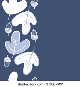 Seamless   pattern of vertical floral motif,acorns, stripes, doodles,ellipses,hole,leaves, copy space. Hand drawn, autumn theme.