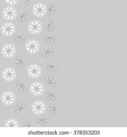 Seamless   pattern of vertical fruits  motif, doodles,spots,lemon, half,segment,circle, copy space. Hand drawn, autumn theme.