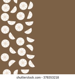 Seamless   pattern of vertical fruits  motif, doodles,spots,lemon, half,segment,circle, copy space. Hand drawn, autumn theme.
