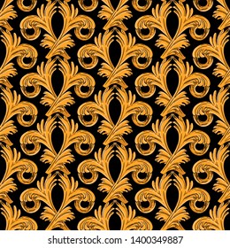 Seamless pattern with vertical golden vintage pattern. Golden pattern on a black background.