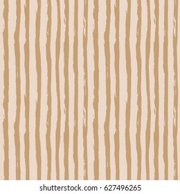 Seamless pattern with vertical hand drawn stripes, lines. Abstract pastel background in naive scandinavian style. brown and beige, or light peach, colors. Vector illustration.