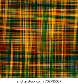 Seamless pattern. Vertical and horizontal strokes and lines. Plaid effect. Yellow, green, orange, brown texture. Abstract vector background for web page, banners, fabric, home decor, wrapping