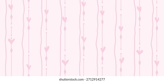 seamless pattern of vertical pastel lines decorated with tiny heart shapes, creating a gentle and romantic background.