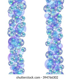 Seamless pattern with vertical stripes of colorful abstract soap bubbles on a white background, vector illustration