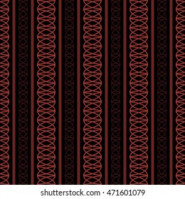 Seamless pattern of vertical stripes and roundish geometric elements in black and red colors. Vector illustration for fabric, wallpaper and other