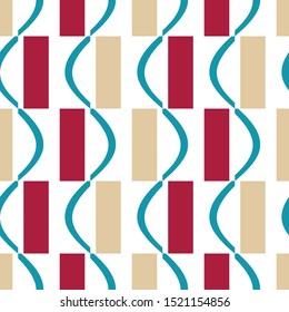 Seamless pattern with vertical stripes and wave-shaped elements on a white background.
