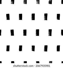 Seamless pattern with vertical vector rectangles. Simple texture with dotted lines. Repeated rectangles texture. Black and white hand drawn ink background. Abstract minimal geometric shapes.