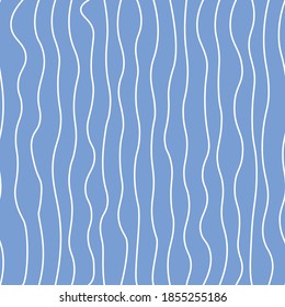 Seamless pattern with vertical waves. Vector abstract background. Repeat ornament on blue. Creative wallpaper. Modern hand draw texture 