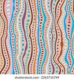 Seamless pattern with vertical wavy stripes and polka dots.