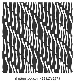 Seamless pattern of vertical white wave-lines on black background. Repeating texture.