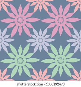 Seamless pattern of very elegant colorful floral motif on dark background for wallpaper, packaging and textile. Contemporary repeat flat vector ethnic fabric for bedsheet and bags.
