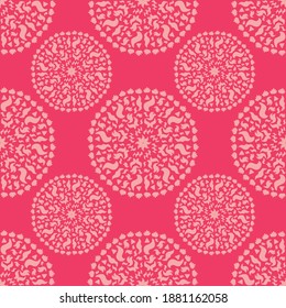 Seamless pattern of very graceful pink color floral motif. Modern tribal abstract geometric complex mandala endless fabric flat vector for wallpaper, textile and tile. 
