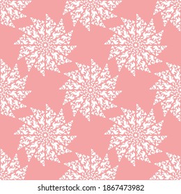 Seamless pattern of very graceful white color folk motif on pink background. Modern tribal simple abstract geometric endless fabric flat vector for wallpaper, textile and packaging. 