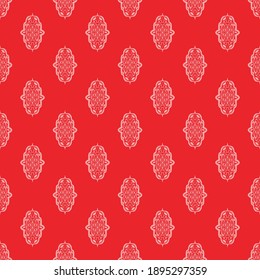 Seamless pattern of very modern graceful pink color floral motif on red background. Simple tribal abstract classic geometric endless fabric flat vector for wallpaper, textile, bag and tile. 