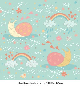 Seamless pattern with a very sweet snail. EPS 10. No transparency. No gradients.