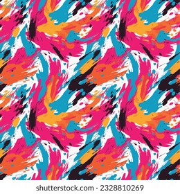 Seamless pattern of vibrant, abstract brush strokes, abstract colorful background