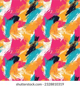 Seamless pattern of vibrant, abstract brush strokes, abstract colorful background