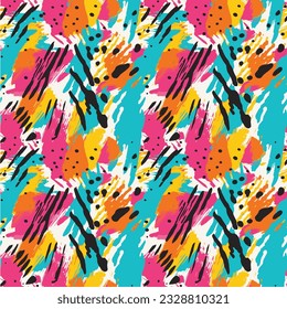Seamless pattern of vibrant, abstract brush strokes, abstract colorful background