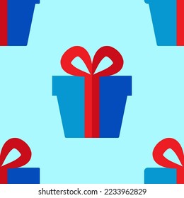 Seamless pattern of vibrant big blue giftbox on light blue background for fabric, textile, wallpapers 
