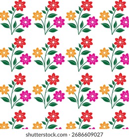 Patrón sin fisuras de flores coloridas vibrantes y hojas verdes que repiten el diseño floral