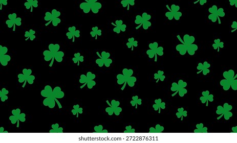 Patrón sin fisuras de tréboles verdes vibrantes sobre un fondo negro, ideal para el día de San Patricio, temas irlandeses, o diseños y decoraciones relacionados con la suerte.