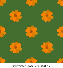 Un patrón sin fisuras de flores naranjas vibrantes sobre un fondo verde oscuro. Las flores están en plena floración, añadiendo un toque de belleza natural	

