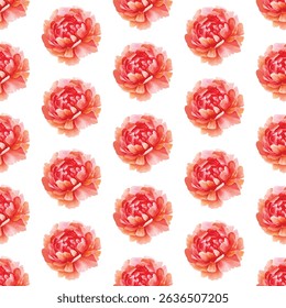 Seamless pattern of vibrant red and pink  poppies with green leaves on a white background. Perfect for fabric, wallpaper, and gift wrap designs, adding a touch of elegance and nature-inspired beauty.