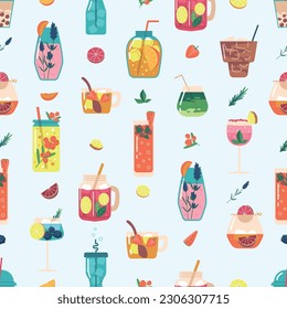 Patrón De Seamless Con Cócteles De Verano Vivos Y Refrescantes, Perfecto Para Añadir Un Toque Tropical Y Festivo