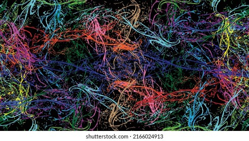 Seamless pattern vibrant shiny. Abstract geometric texture with fractal wave surface in colorful watercolor ripple. Vector illustration 