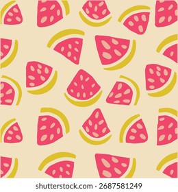 Padrão contínuo de pedaços vibrantes de melancia fatiada.	
