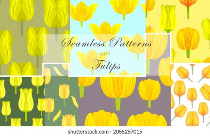 Seamless pattern with a vibrant yellow tulips