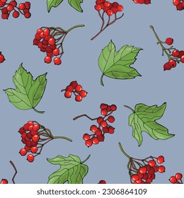 Seamless pattern with viburnum berries. Design for fabric, textile, wallpaper, packaging.