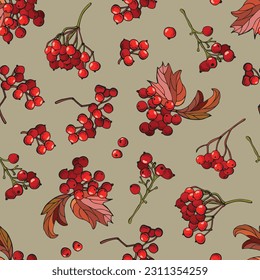 Seamless pattern with viburnum berries. Design for fabric, textile, wallpaper, packaging.