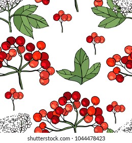 Patrón sin foco con viburnum. Textura sin fin con bayas maduras rojas