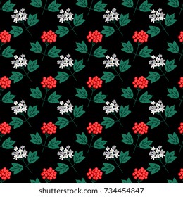 Seamless pattern with viburnum flowers and berries