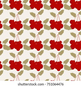 Seamless pattern viburnum, leaves In the decorative style. red color. For various design and decoration.