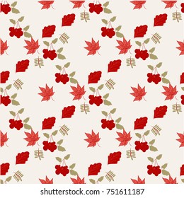 Seamless pattern viburnum, leaves In the decorative style. red color. For various design and decoration.