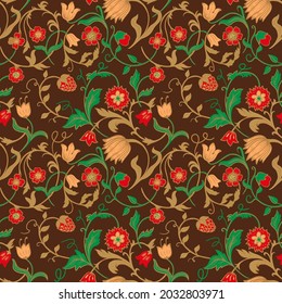 seamless pattern with Victorian flowers in the style of William Morris